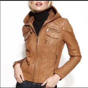 Michael Kors Quilted  Leather Jacket w/ hood